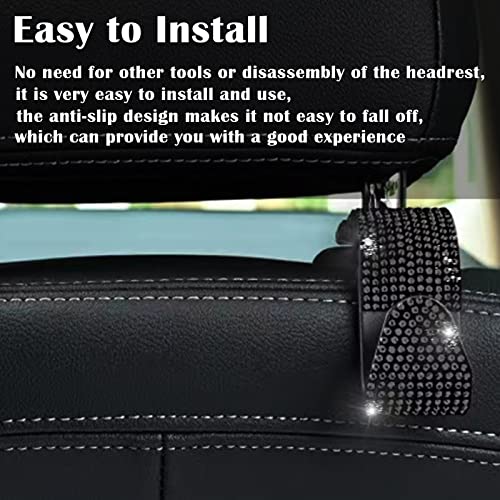 2PCS Car Seat Hooks - Bling Rhinestone Headrest Hooks with Universal Design - Perfect for Holding Handbags, Clothes, Purses, and Water Bottles - Black