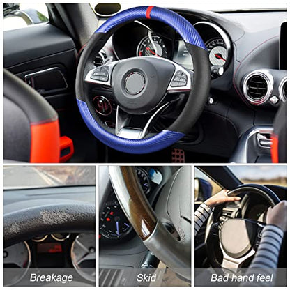 Moly Magnolia Steering Wheel Cover, Carbon Fiber Breathable Microfiber Leather with Non-Slip Lining, Cool in Summer Warm in Winter for Men Women, Universal 15 Inch for Most Cars (Carbon Fiber Blue) - color: Carbon Fiber Blue