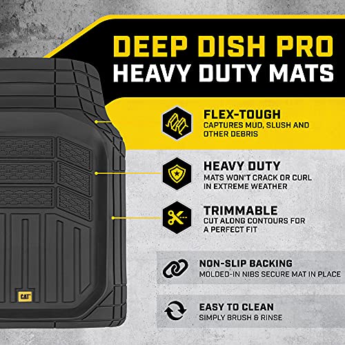 Cat® CAMT-9013 (3-Piece) Heavy Duty Deep Dish Rubber Floor Mats, Trim to Fit for Car Truck SUV & Van, All Weather Total Protection Durable Liners Black, 29.5" L x 21" W x 1" Th - color: Black, style: CAMT-9013