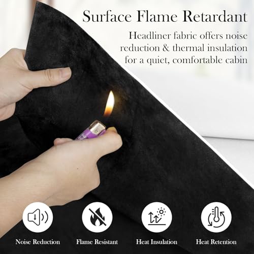 Suede Headliner Fabric for Car Roof 72"x60", 1/8" Foam Backed Black Suede Headliner Material, Soft Touch, Anti-Sag, Soundproof, Flame-Retardant Automotive Upholstery DIY Replacement - color: Black, size: 72"x60"W