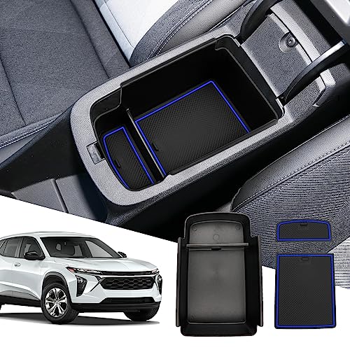 Fit for 2024 2025 Chevy Trax Center Console Organizer Tray 2024 2025 Chevy Trax Accessories(LS LT 1RS 2RS ACTIV) Armrest Storage Box Console Tray for 2024 2025 Trax Console Organizer Blue Mats - color: blue