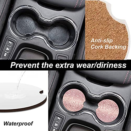 Pink Glitter Absorbent Car Coasters,Pretty Girly Ceramic Cup Holders Coasters with a Finger Notch for Women Men 2.56"(2 Pieces) - color: Pink Glitter