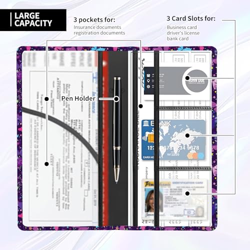 Leather Car Registration and Insurance Card Holder, Cute Car Accessories Vehicle Glove Box Car Organizer for Documents, Cards, License Cute Purple Butterfly - color: Cute Purple Butterfly