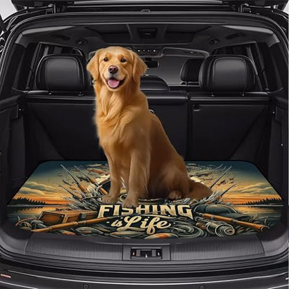 Universal Car Trunk Mat 29" x 39", Fishing Elements All Weather Trunk Protection Cargo Liner, Durable Cargo Mat Rear Trunk Liner, Stylish Vehicle Interior Accessories Suitable for Most Car Models - color: Fishing Elements