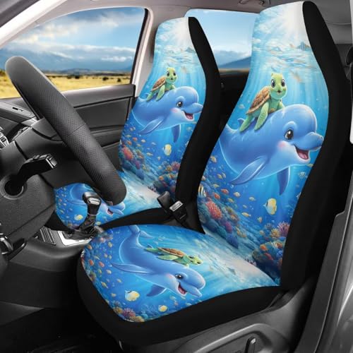 Dolphin Fish Seat Covers for Cars Front Seat, Sea Turtle Two Pack Front Seat Covers Car Seat Protectors Universal SUV Truck Van Sedans Automotive Interior Covers - color: Dolphin Sea Fish