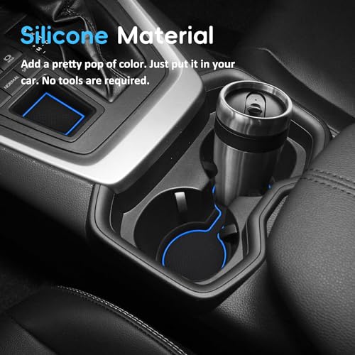 Auovo 3D Cup Holder Insert Liners Compatible with Toyota RAV4 Accessories 2025 2024 2023 2022 2021 2020 2019 Car Custom Cup Holder Mats Pads 4-pc Set (Blue Trim) - color: Blue, size: 4PCS