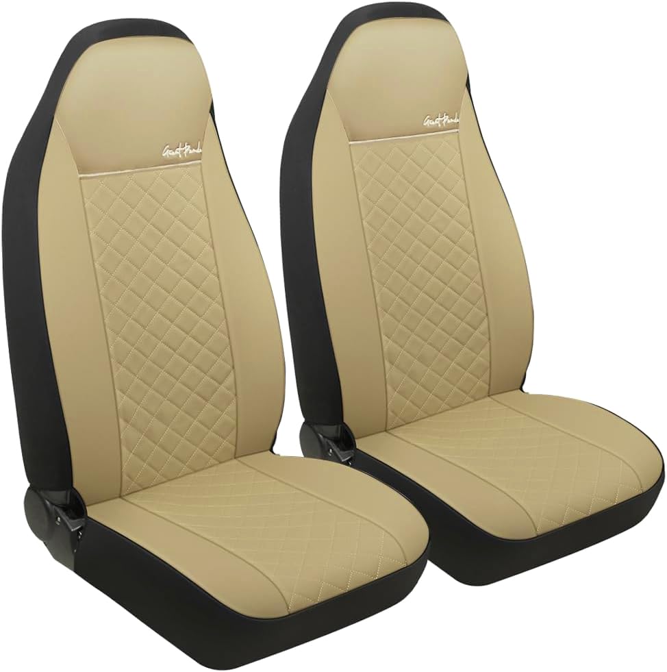 GIANT PANDA Front Seat Covers for Bucket Seats, Faux Leather Seat Covers Universal for Most Cars SUV and Mini Van (Beige) - color: Beige