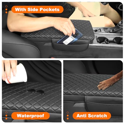 Center Console Armrest Cover for Toyota Camry 2025 2026 Accessories Arm Rest Pad Console Cushion Lid Middle Console Protector Black Leather with Pockets
