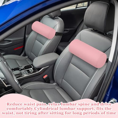 2 Pcs Lumbar Roll Support Pillow Low Back Lumbar Support Office Seat Cushion with Adjustable Strap and Washable Cover for Travel Gaming Chair Car Seat Pain Relief(Pink) - color: Pink