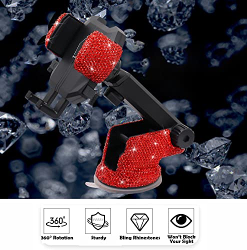 LYCARESUN Bling Car Phone Mount Holder,Shiny Crystal Rhinestone Phone Stand for Women and Girls, Car Accessories for Windshield Dashboard,Compatible with Most Cellphones (red) - color: red