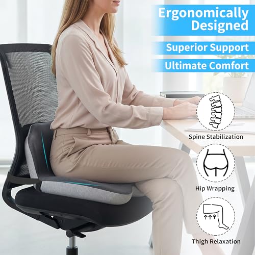 Truck Driver Seat Cushion Memory Foam L-Shaped Ergonomic Cushion for Office Chairs Comfort & Support for Long Sitting Memory Foam U-Shape Tailbone Relief + L-Shape Back Cushion - size: Dark gray+Light Gray