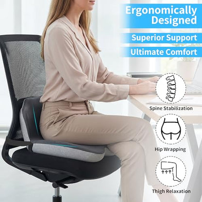 Truck Driver Seat Cushion Memory Foam L-Shaped Ergonomic Cushion for Office Chairs Comfort & Support for Long Sitting Memory Foam U-Shape Tailbone Relief + L-Shape Back Cushion - size: Dark gray+Light Gray