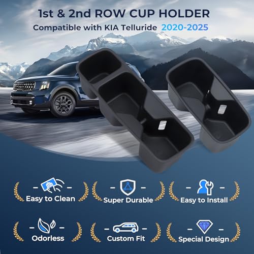 Cup Holder Inserts for KIA Telluride 2025 2024 2023 2022 2021 2020, Interior Accessories Center Console Front & Rear TPE Cup Holders Covers Protector for 2020-2025 Telluride, Black - style: Fits for 2020-2025 Telluride