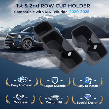 Cup Holder Inserts for KIA Telluride 2025 2024 2023 2022 2021 2020, Interior Accessories Center Console Front & Rear TPE Cup Holders Covers Protector for 2020-2025 Telluride, Black - style: Fits for 2020-2025 Telluride