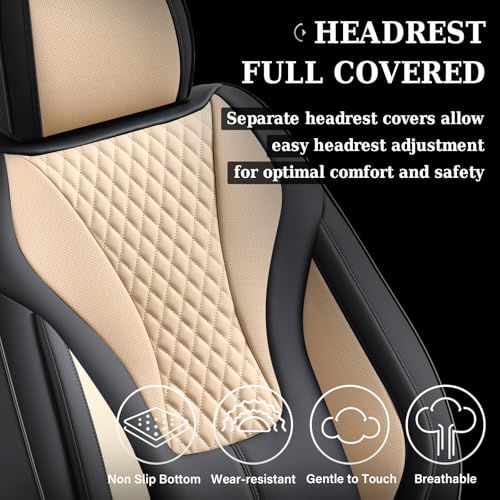 Coverado Waterproof Nappa Leather Car Seat Covers, Automotive Seat Covers，Front Car Seat Cushion & Car Seat Protector, Black&Beige Seat Covers Universal Fit for Most Cars, SUVs, Trucks - color: Black&Beige, size: Front
