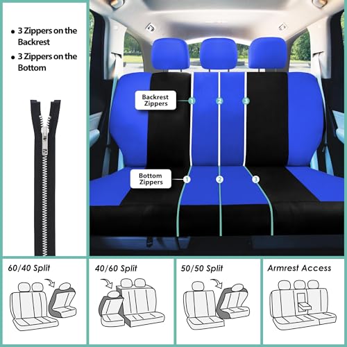 FH Group Light & Breezy Cloth Car Seat Covers, 7 Seater Three Row Set- Airbag & Split Ready -Universal for Cars Trucks and SUVs Blue/Black - color: Blue