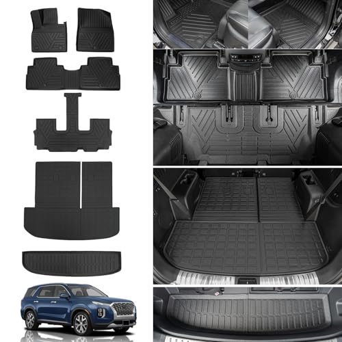 Rongtaod Floor Mats Compatible with 2020-2025 Hyundai Palisade Cargo Mat Cargo Liner Back Seat Protector 2024 Palisade Accessories (Floor Mats+Trunk Mat with Backrest Mats+Sub Trunk Mat) - color: 20-25,Floor Mats+Trunk Mat+Lower Mat