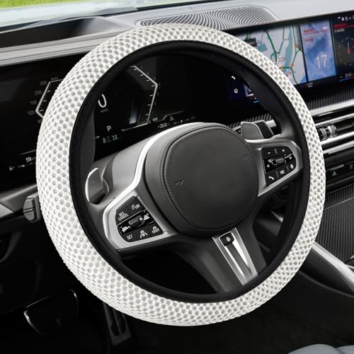Elastic Stretch Steering Wheel Cover, Steering Wheel Cover, 15" Breathable Auto Steering Wheel Protector, Universal Car Accessories Comfortable Non-Slip Vehicle Steering Wheel Covers for Women Men - color: White