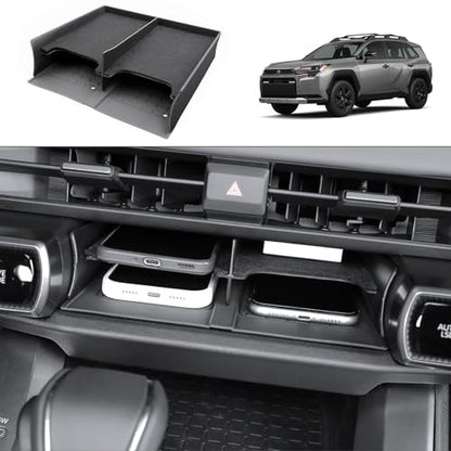 (2Pack) 2026 R AV4 Console Divider Tray and Wireless Mat, for Toyota R AV4 (LE/SE/XLE Premium/Woodland/XSE/Limited/GR Sport), Durable &Anti-Slip Console Tray Insert 2026 R AV4 Accessories - color: Black-bg