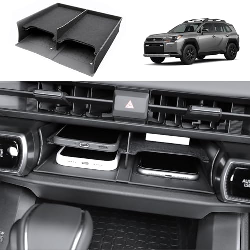 (2Pack) 2026 R AV4 Console Divider Tray and Wireless Mat, for Toyota R AV4 (LE/SE/XLE Premium/Woodland/XSE/Limited/GR Sport), Durable &Anti-Slip Console Tray Insert 2026 R AV4 Accessories - color: Black-bg