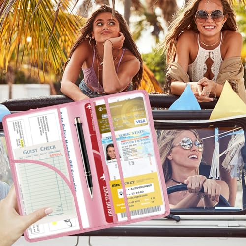 PLOJOP Car Registration and Insurance Card Holder, Leather License Document Pink Glove Box Compartment Organizer, Car Wallet Case for Essential Info, License Cards, ID Card - color: Pink