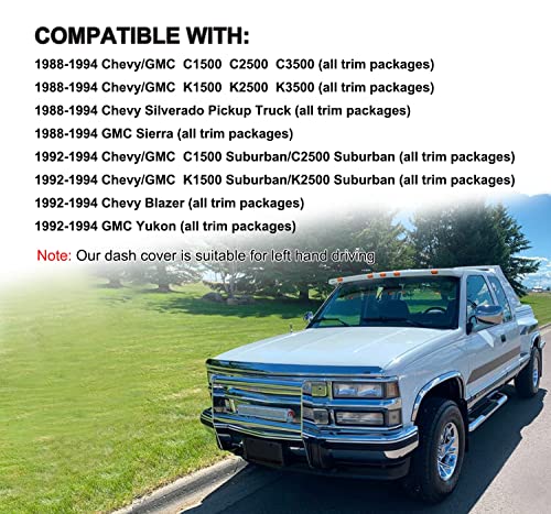 Yiz Dash Cover Mat for Chevy Chevrolet Silverado/GMC Sierra C1500 C2500 C3500 K1500 K2500 K3500 Pickup Truck 1988-1994, 1992-94 GMC Yukon/Chevy Blazer Suburban Dashboard Pad Carpet (88-94 Maroon) Y25