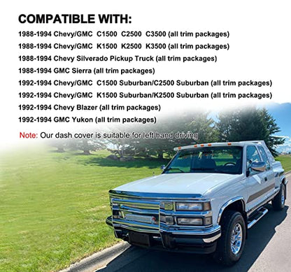 Yiz Dash Cover Mat for Chevy Chevrolet Silverado/GMC Sierra C1500 C2500 C3500 K1500 K2500 K3500 Pickup Truck 1988-1994, 1992-94 GMC Yukon/Chevy Blazer Suburban Dashboard Pad Carpet (88-94 Maroon) Y25
