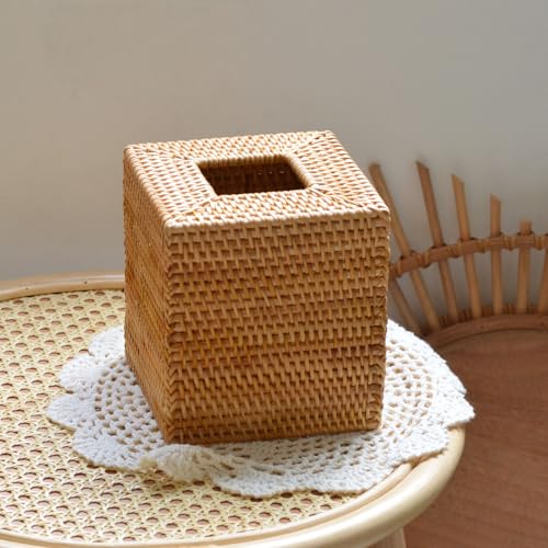 2 Pack Rattan Tissue Box Cover Square, Hand Woven Wicker Tissue Holder, 5.5 x 5.5 X 5.7 inch, Natural - color: Natural, size: Square (5.7"H) (Set of 2)