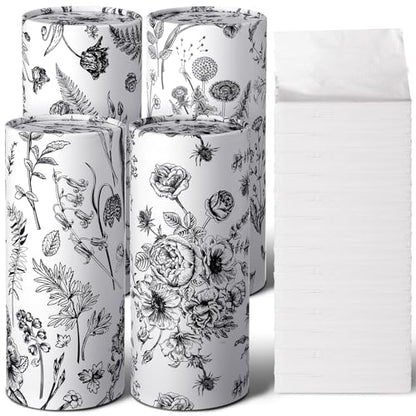 Zonon 4 Pcs Vintage Floral Car Tissue Cylinder with 240 Sheets 3 Ply Facial Tissue Bulk Black and White Round Tissues Holder Box Travel Tubes for Car Cup Holder Round Container