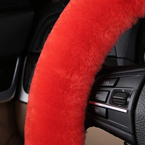 Plush Fuzzy Wool Sheepskin Car Steering Wheel Cover for Girls Women, Protector Universal Car Auto Steering Wheel 14 1/2-15 1/2inchs (Tangerine) - color: Tangerine