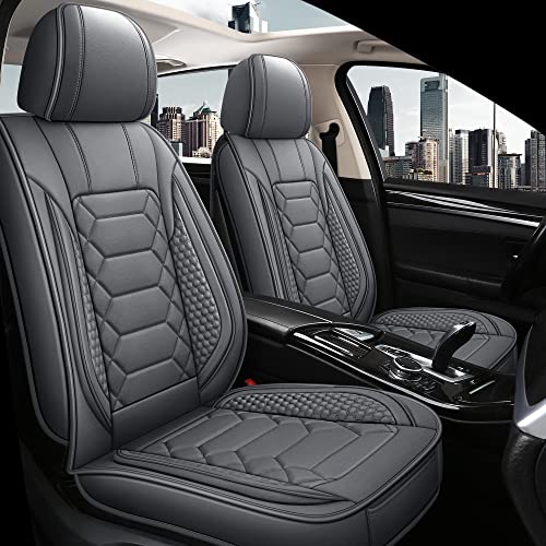 HAIYAOTIMES Leather Car Seat Covers Front Set, Waterproof Faux Leather Seat Covers for Cars, Non-Slip Car Interior Covers Universal Fit for Most Cars Sedans Trucks SUVs, Gray - color: Gray, size: FRONT SET