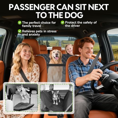 Dog Car Seat for Large Dogs — Hard Bottom Back Seat Extender for Dogs Supports 110lbs — Half Size Dog Car Hammock Passenger Friendly Waterproof PU Leather Pet Travel Bed for SUV Truck & Vehicle