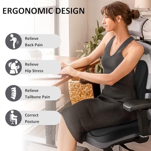 Seat Cushion,Lumbar Support Pillow for Office Chair, Cooling Mesh Office Chair Cushions for Sciatica,Tailbone &Back Pain Relief,Ergonomic Memory Foam Back Support Pillow for Desk,Gaming Car Chair - color: Black