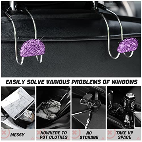 Car Headrest Hook, 2 Pack Bling Backseat Organizer Hanger for Purse Clothes Grocery Bag, Rhinestones Auto Headrest Storage Holder, Universal Car Seat Accessories for Most Vehicle (Purple) - color: Purple