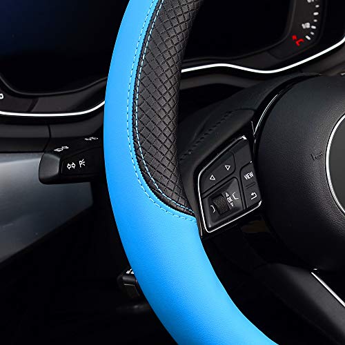 LABBYWAY Steering Wheel Cover, Universal Fit 15 Inch Microfiber Leather Car Wheel Protector, Anti-Slip, Blue - color: black&blue