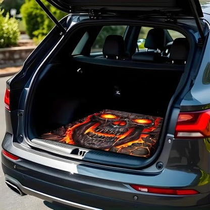 Universal Car Trunk Mat 29" x 39", Skull Flame Design All Weather Trunk Protection Cargo Liner, Durable Cargo Mat Rear Trunk Liner, Stylish Vehicle Interior Accessories Suitable for Most Car Models - color: Skull Flame Design