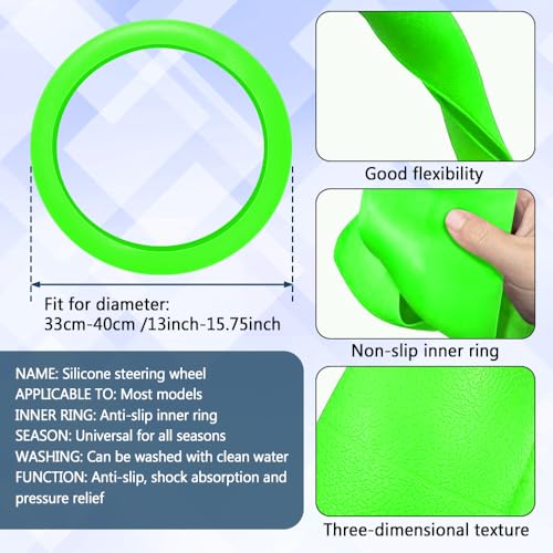 Car Steering Wheel Cover, 13 to 14.17 inches Non-Slip Silicone Steering Wheel Protector, Car Accessories Thin Soft Leather Texture Steering Wheel Protective Cover for Most Cars (Green) - color: Green