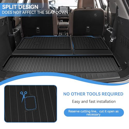 Cargo Mat & Backrest Mat Compatible with 2022-2026 Nissan Pathfinder Cargo Liner Trunk Mat TPE All Weather Back Seat Cover Protector 2024 Pathfinder Accessories (Trunk Liner + Backrest Mat) - style: 11) for Nissan Pathfinder 2022-2025 Cargo Liner & Seat B