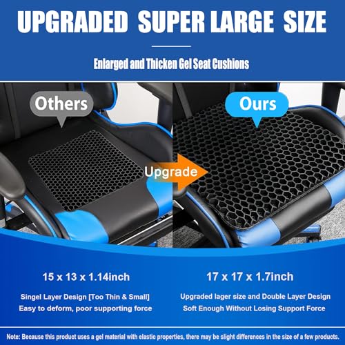 Gel Wheelchair Seat Cushion for Long Sitting, Extra Large & Thick Seat Cushion with Non-Slip Cover - Coccyx, Sciatica & Back Pain Relief - Wheelchair Cushions - Office Chair Car Seat Cushion - color: Black, size: Extra Large - 17x17x1.7inch