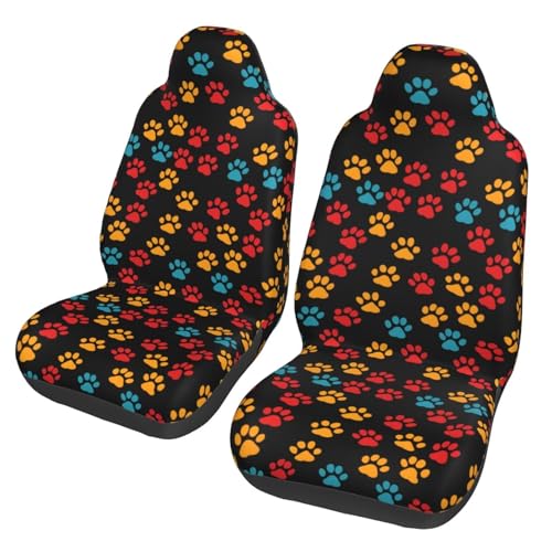Dog Paw Cloth Car Seat Covers Red Orange Paws Bucket Seat Cover Universal Fit for SUV, Sedan, Van Universal Vehicle Seat Protector Set of 2, Black - color: Dog Paw
