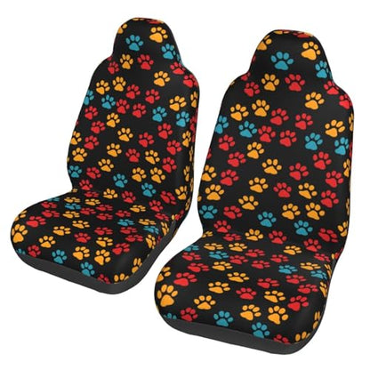Dog Paw Cloth Car Seat Covers Red Orange Paws Bucket Seat Cover Universal Fit for SUV, Sedan, Van Universal Vehicle Seat Protector Set of 2, Black - color: Dog Paw