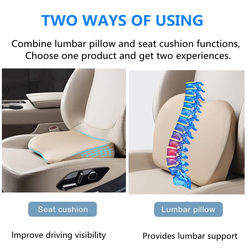 Car Seat Cushion for Driving,Car Booster Seat Cushion for Short Drivers,Portable Driver Seat Cushion to Raise Height 3.5 in,Office Chair Back Support Pillow for Lower Back Pain Relief