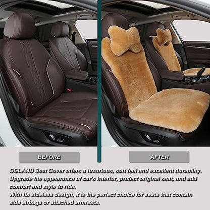 OGLAND Fuzzy Fluffy Fur Sheepskin Universal Car Seat Cover for Auto Soft Cozy Plush Wool Seat Cushion Accessories Automobiles (Honey Beige, 3 Pack Front) - color: Honey Beige