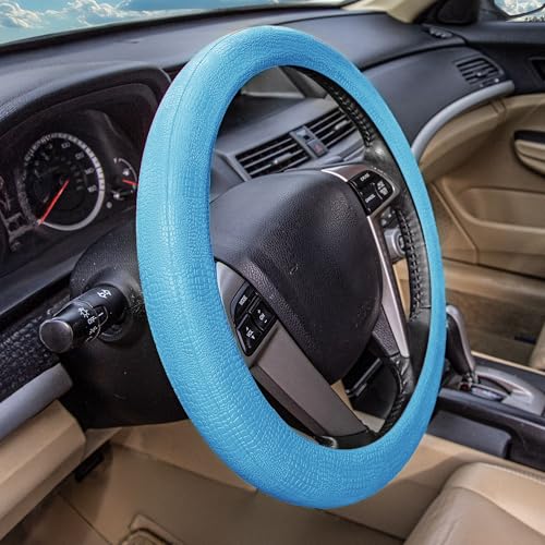 FH Group Universal Fit Silicone Snake Pattern with Massaging Grip Steering Wheel Cover fits most Cars, SUVs, Trucks, and Vans Light Blue - color: Light blue