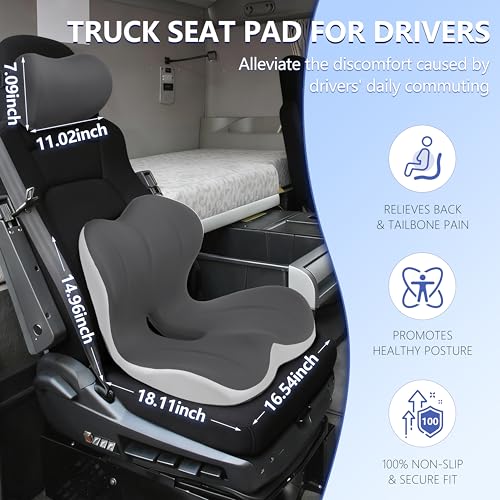 Truck Seat Cushion and Headrest 2-in-1 Set for Truck Driver, Lumbar Support Car Cushions for Long Haul Driving, Memory Foam for Semi Truck & Big Rig, Ergonomic Relief for Back & Sciatic Pain