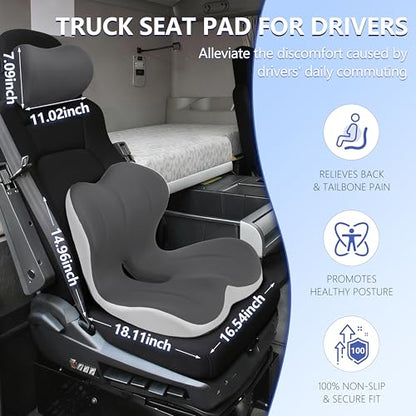 Truck Seat Cushion and Headrest 2-in-1 Set for Truck Driver, Lumbar Support Car Cushions for Long Haul Driving, Memory Foam for Semi Truck & Big Rig, Ergonomic Relief for Back & Sciatic Pain
