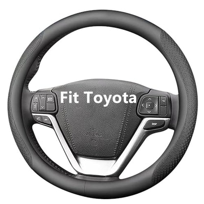 HAOTULE Nappa Leather Slim Stylish Steering Wheel Cover,for Toyota Steering Wheel Cover Interior Conversion (Black) - color: Black