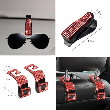 NBTEPEM 27 PCs Red Bling Car Accessories Set for Women, Steering Wheel Covers Universal Fit 15 Inch, Bling License Plate Frame, Bling Phone Holder, Bling Car Coasters (Red Diamond) - color: Red Diamond