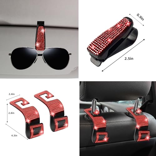 NBTEPEM 27 PCs Red Bling Car Accessories Set for Women, Steering Wheel Covers Universal Fit 15 Inch, Bling License Plate Frame, Bling Phone Holder, Bling Car Coasters (Red Diamond) - color: Red Diamond