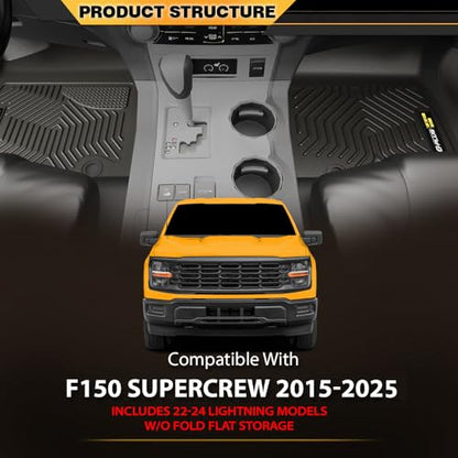 G-PLUS Cargo Liners,Compatible with 2015-2024 2025 Ford F150 Super Crew(Fit 22-24 Lightning Models),3PCS Black Non-Slip All Weather Full Cover Protection Floor Liners - size: Fit Ford F150 2015-2025 | Super Crew | 3PCS